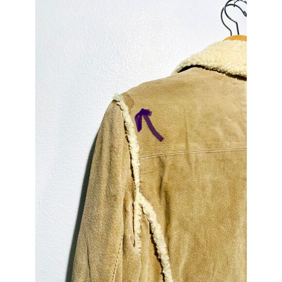 Marcelle Renee leather jacket sherpa suede coat faux tan vtg Y2K country women M - Picture 10 of 12